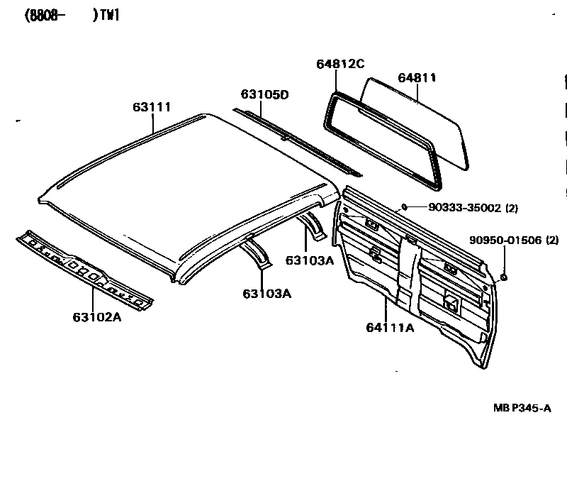 Toyota HILUX 天窗板和背板 EPC diagram — MBP345A