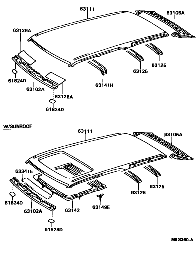 Toyota HILUX 天窗板和背板 EPC diagram — MBS360A