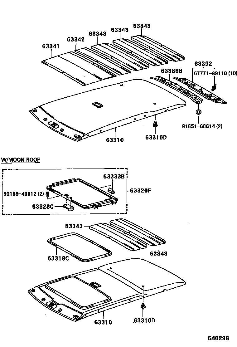 Toyota HILUX 车顶内衬和消声垫 EPC diagram — 640298