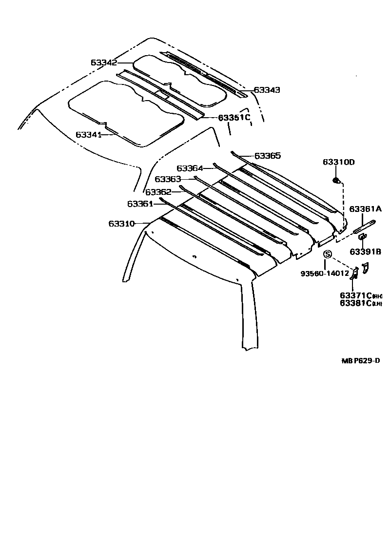 Toyota HILUX 车顶内衬和消声垫 EPC diagram — MBP629D