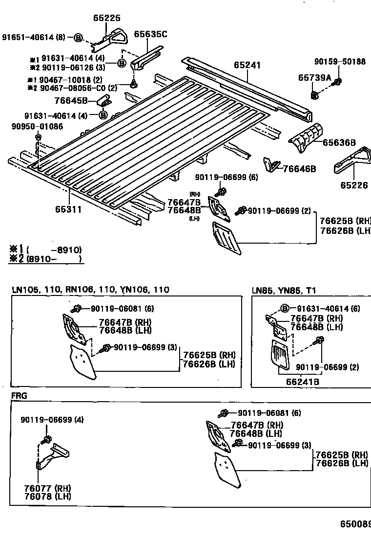 Toyota HILUX 后车身地板和翼子板 EPC diagram — 650089