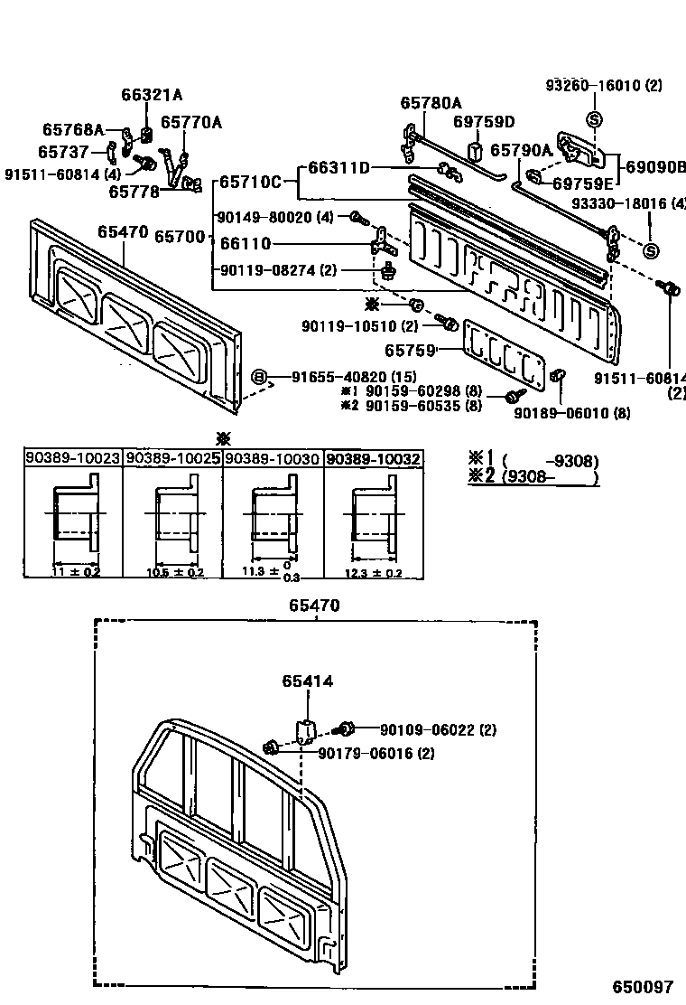 Toyota HILUX 后车身防护架和背门 EPC diagram — 650097