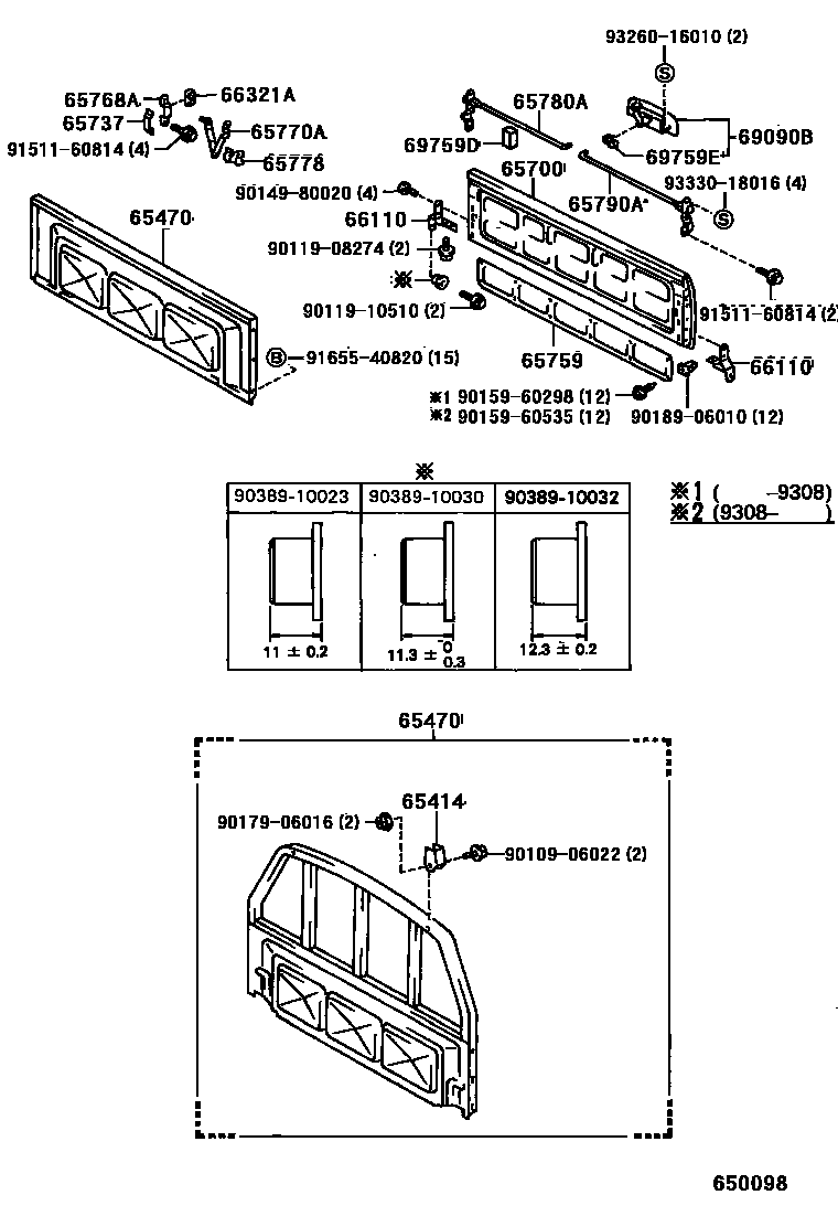 Toyota HILUX 后车身防护架和背门 EPC diagram — 650098