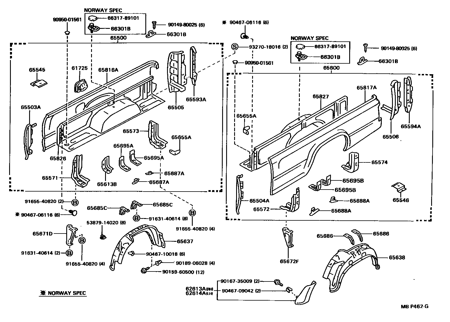 Toyota HILUX 后车身侧面板 EPC diagram — MBP462G