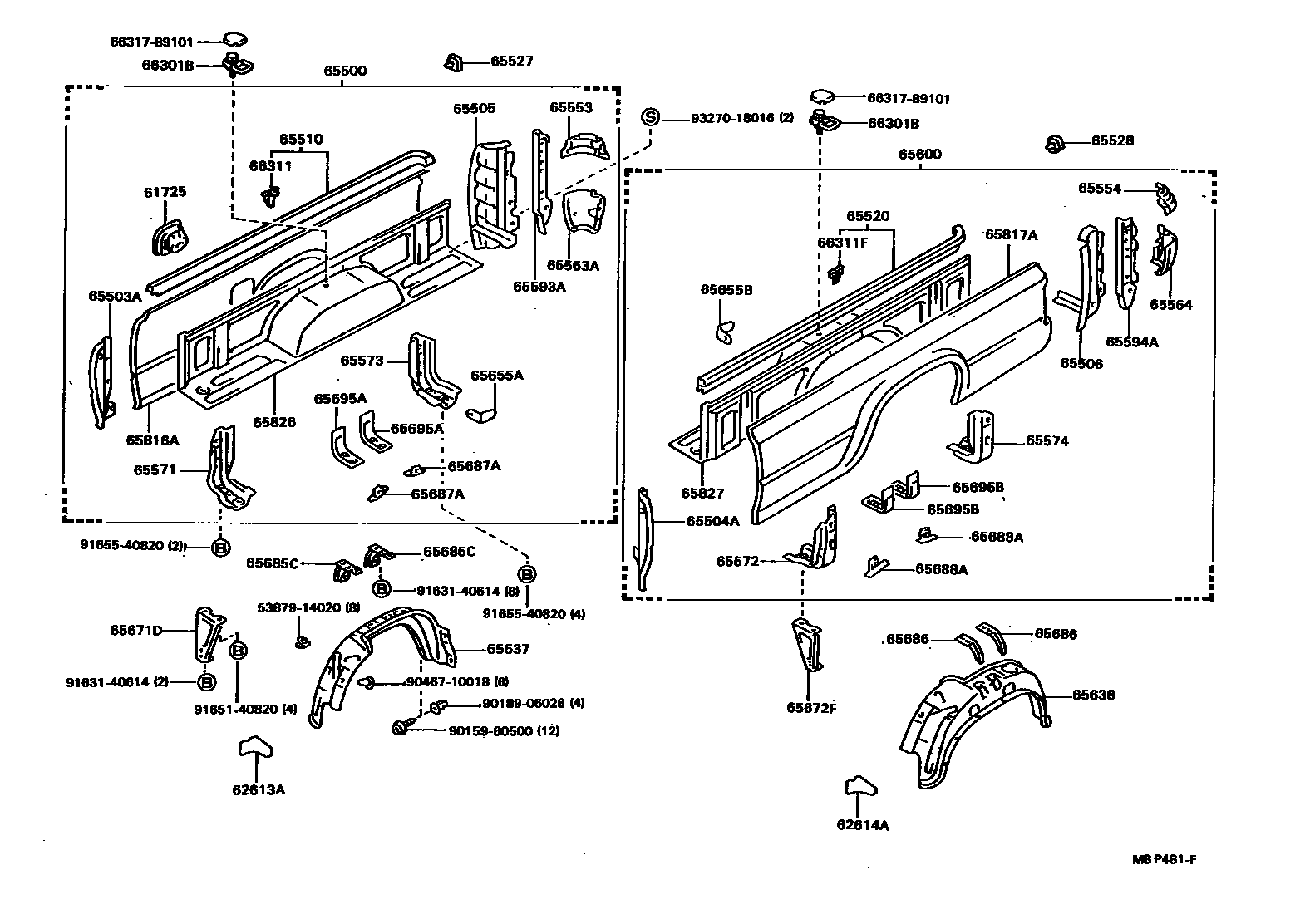 Toyota HILUX 后车身侧面板 EPC diagram — MBP481F