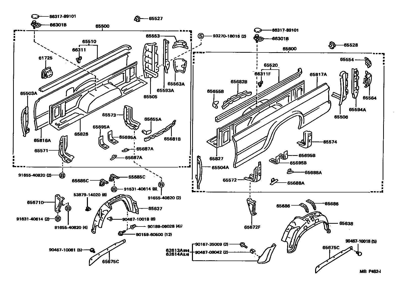 Toyota HILUX 后车身侧面板 EPC diagram — MBP482I