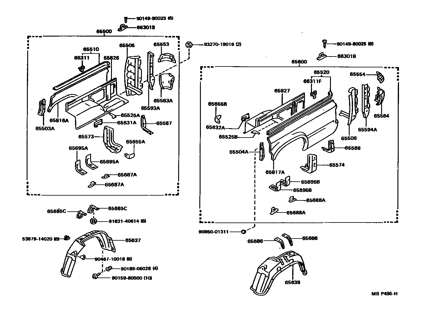 Toyota HILUX 后车身侧面板 EPC diagram — MBP486H