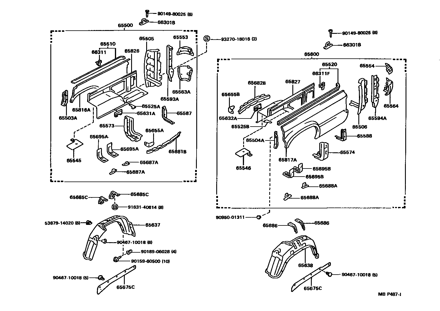 Toyota HILUX 后车身侧面板 EPC diagram — MBP487I