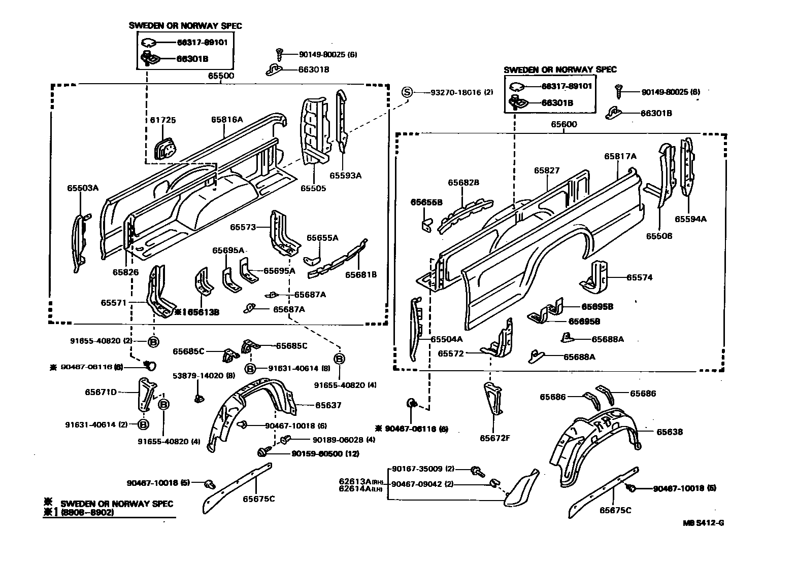 Toyota HILUX 后车身侧面板 EPC diagram — MBS412G