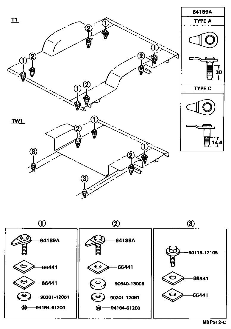 Toyota HILUX 后车身悬置 EPC diagram — MBP512C