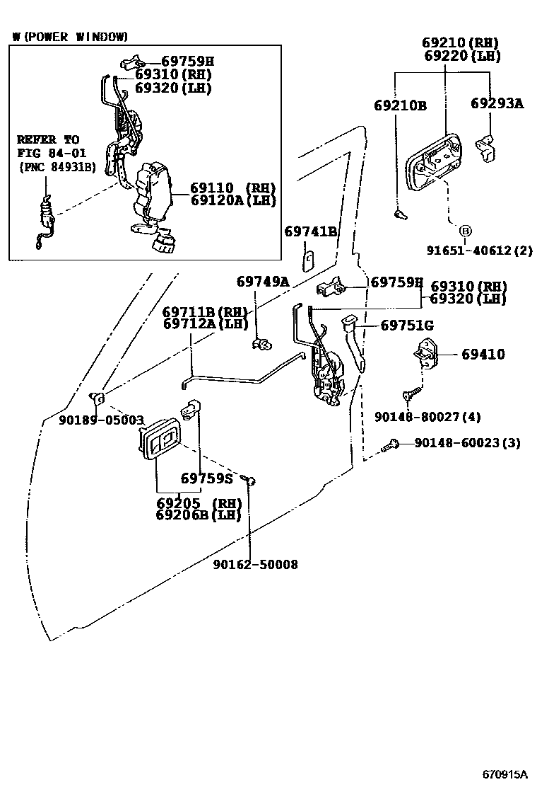 Toyota HILUX 前门锁和车门把手 EPC diagram — 670915A