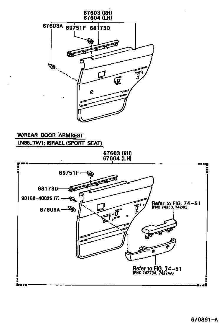 Toyota HILUX 后门板和后门玻璃 EPC diagram — 670891A