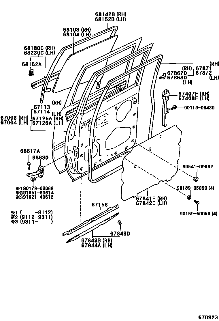 Toyota HILUX 后门板和后门玻璃 EPC diagram — 670923