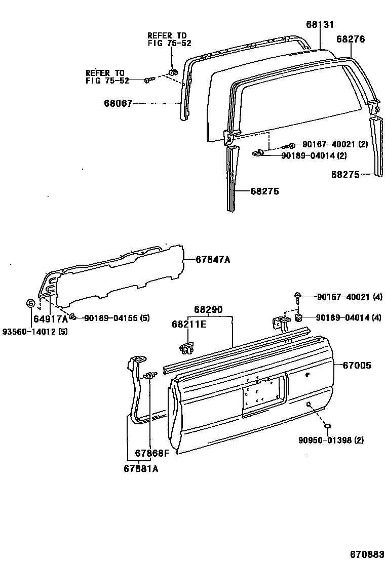 Toyota HILUX 背门板和背门玻璃 EPC diagram — 670883
