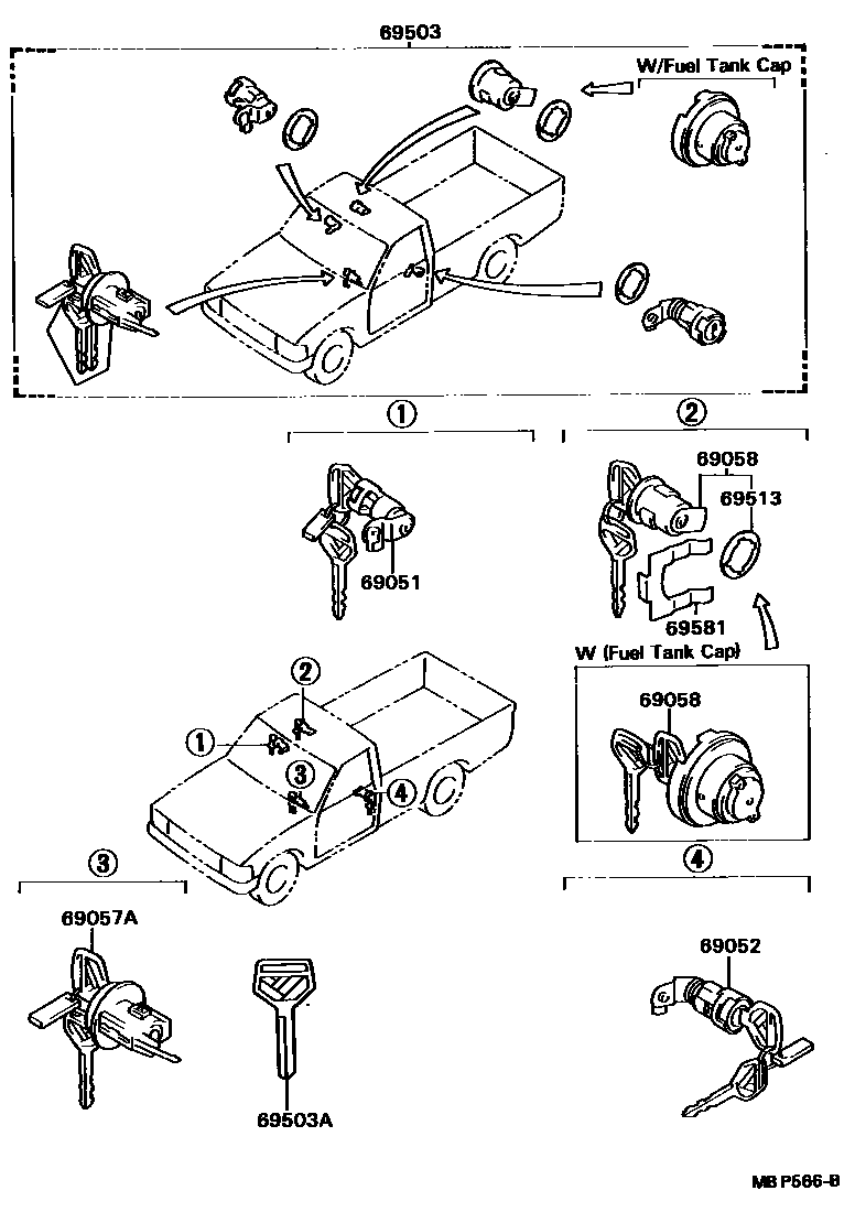 Toyota HILUX 锁芯组件 EPC diagram — MBP566B