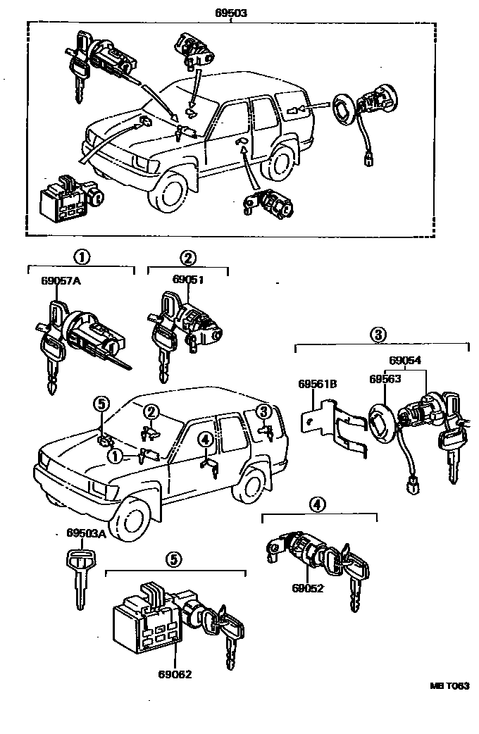 Toyota HILUX 锁芯组件 EPC diagram — MBT063