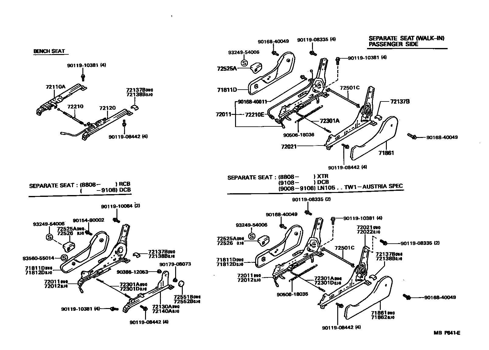 Toyota HILUX 座椅和座椅滑轨 EPC diagram — MBP641E