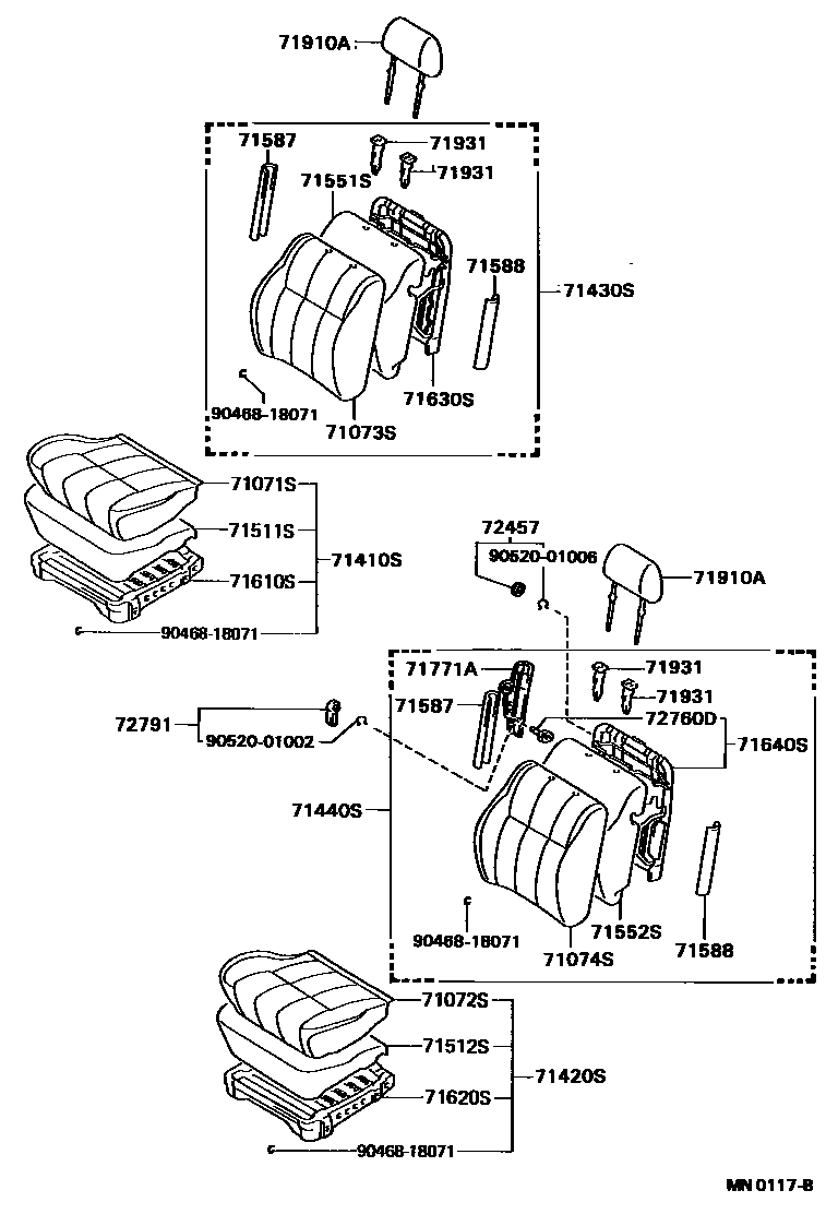 Toyota HILUX 座椅和座椅滑轨 EPC diagram — MN0117B