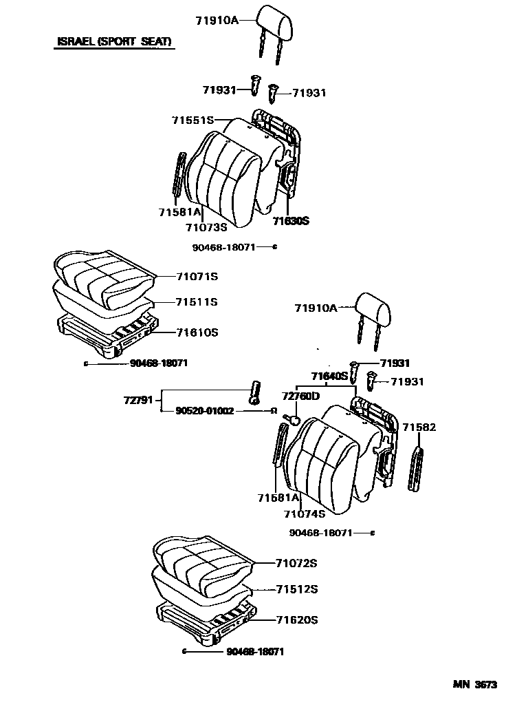 Toyota HILUX 座椅和座椅滑轨 EPC diagram — MN3673