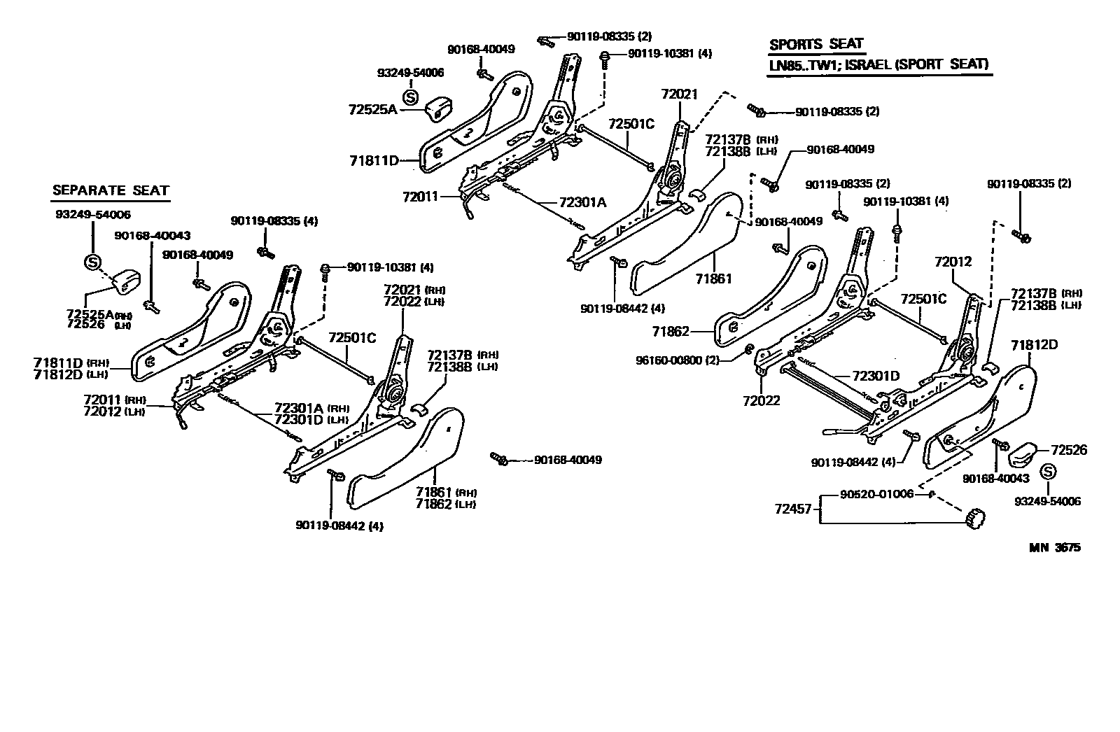 Toyota HILUX 座椅和座椅滑轨 EPC diagram — MN3675