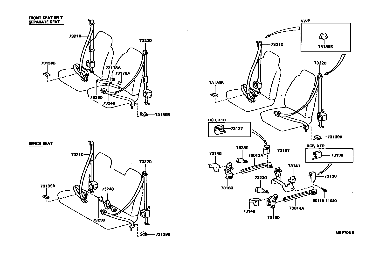 Toyota HILUX seat belt EPC diagram — MBP708E