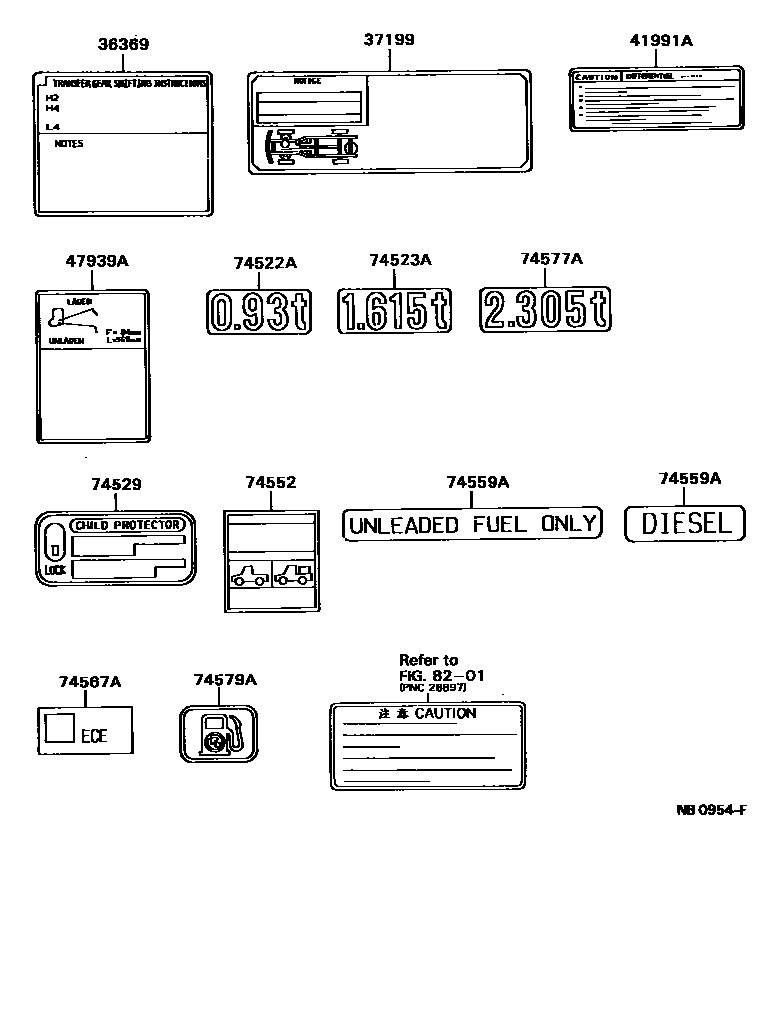 Toyota HILUX warning nameplate EPC diagram — NB0954F