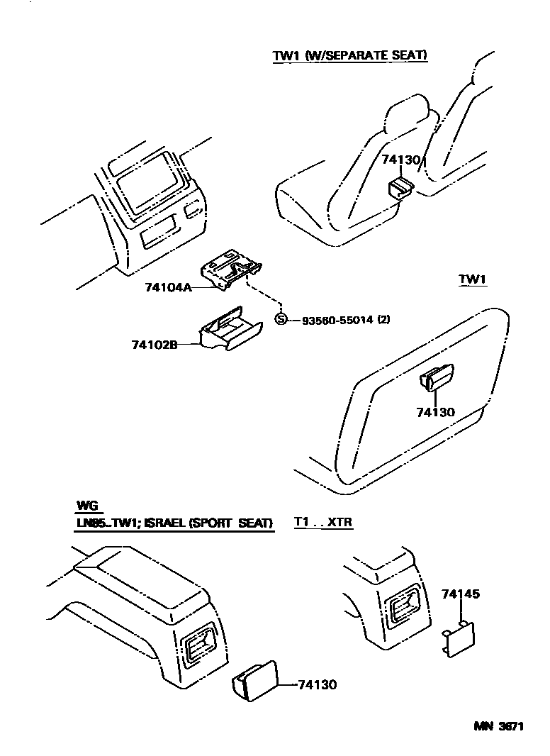 Toyota HILUX 烟灰盒 EPC diagram — MN3671