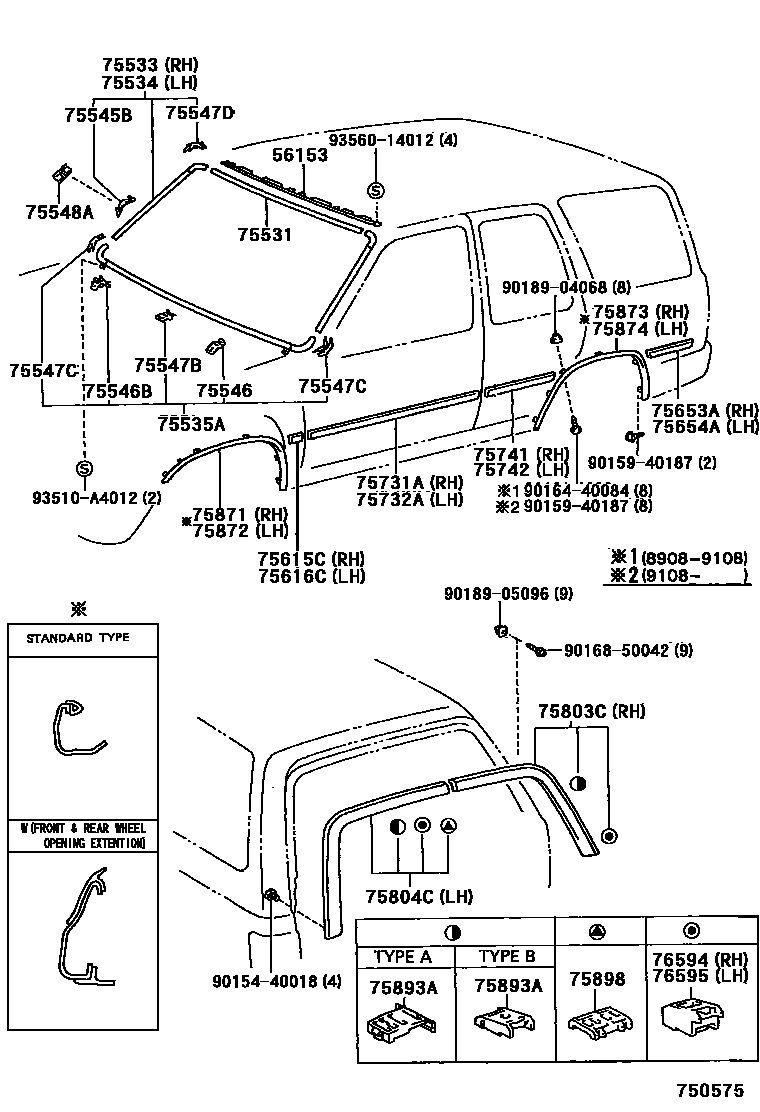 Toyota HILUX 防护条 EPC diagram — 750575