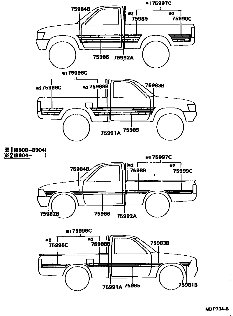 Toyota HILUX 车身镶条 EPC diagram — MBP734B