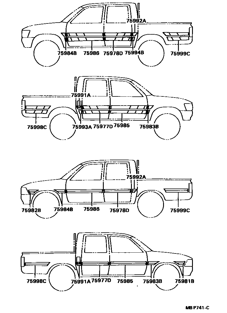 Toyota HILUX 车身镶条 EPC diagram — MBP741C