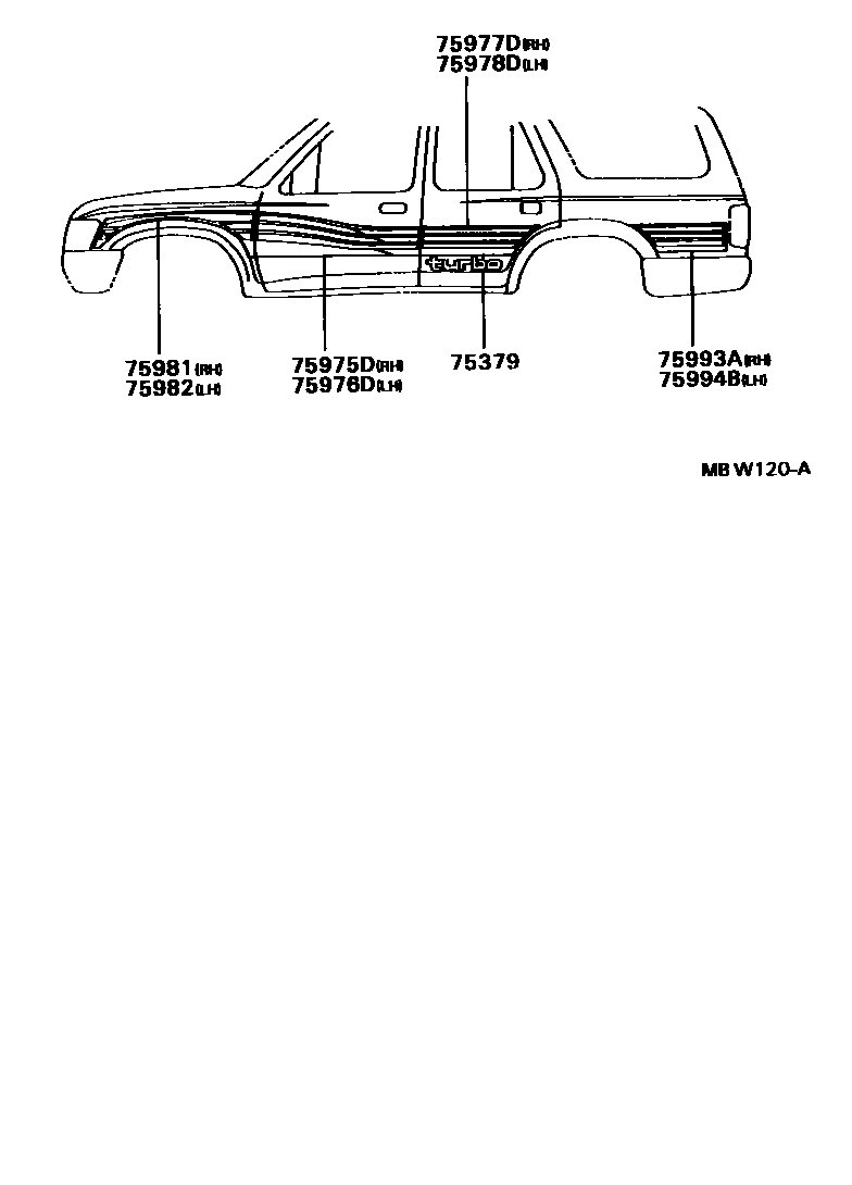 Toyota HILUX 车身镶条 EPC diagram — MBW120A
