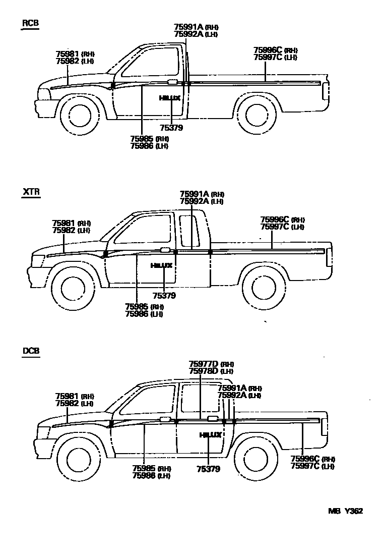 Toyota HILUX 车身镶条 EPC diagram — MBY362