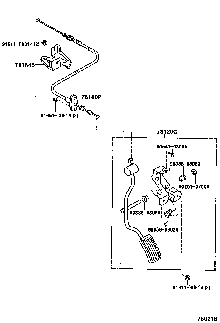 Toyota HILUX accelerator pedal connecting rod EPC diagram — 780218