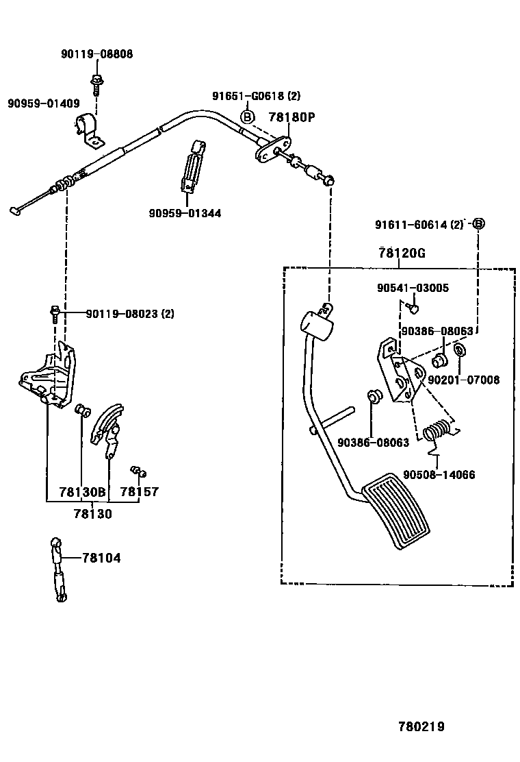 Toyota HILUX accelerator pedal connecting rod EPC diagram — 780219