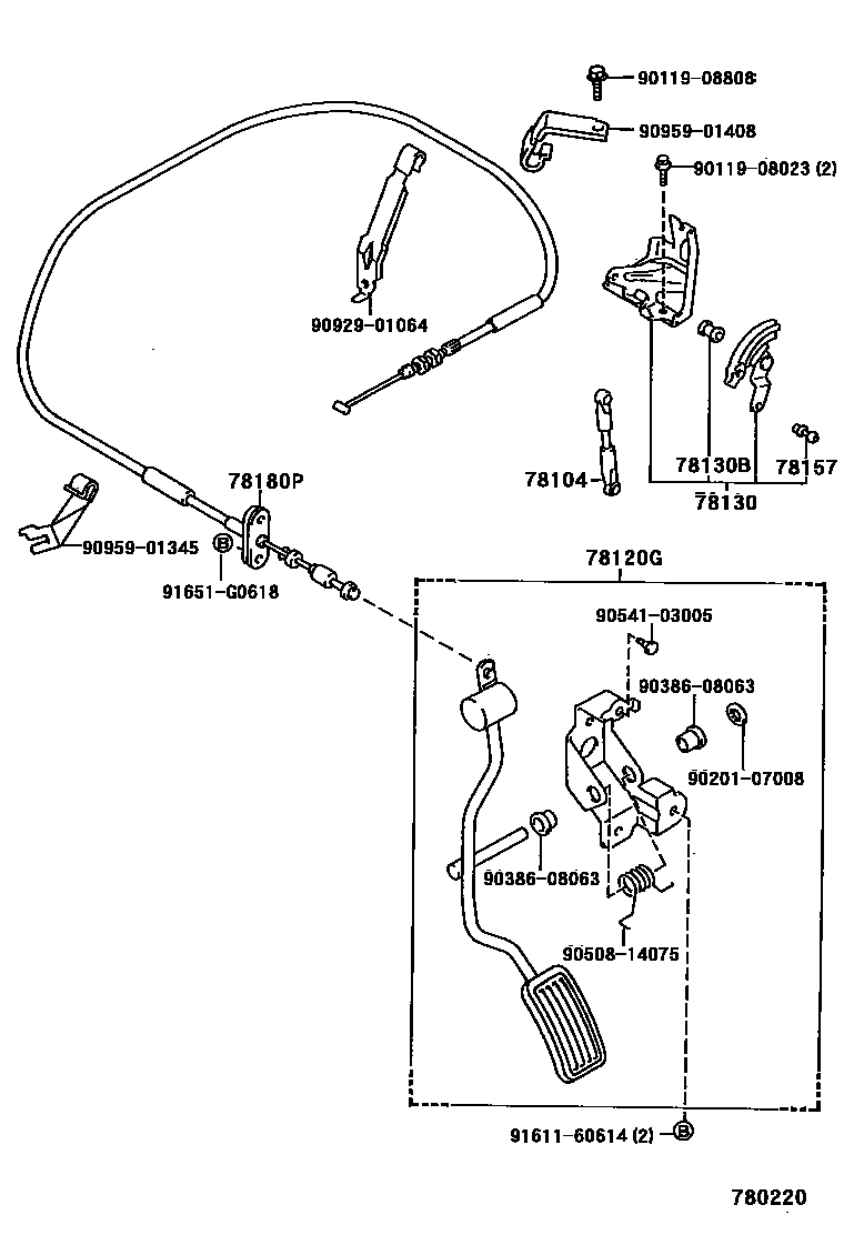 Toyota HILUX accelerator pedal connecting rod EPC diagram — 780220