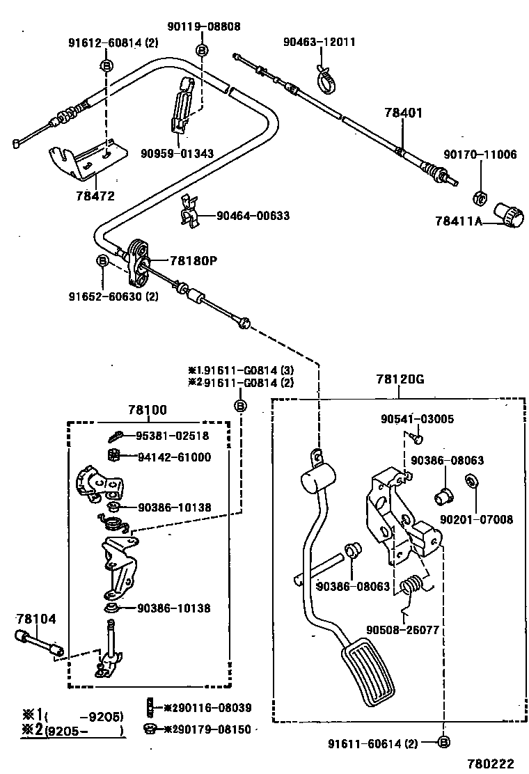Toyota HILUX accelerator pedal connecting rod EPC diagram — 780222