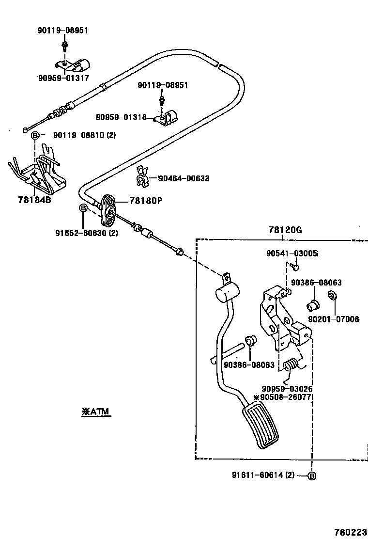 Toyota HILUX accelerator pedal connecting rod EPC diagram — 780223