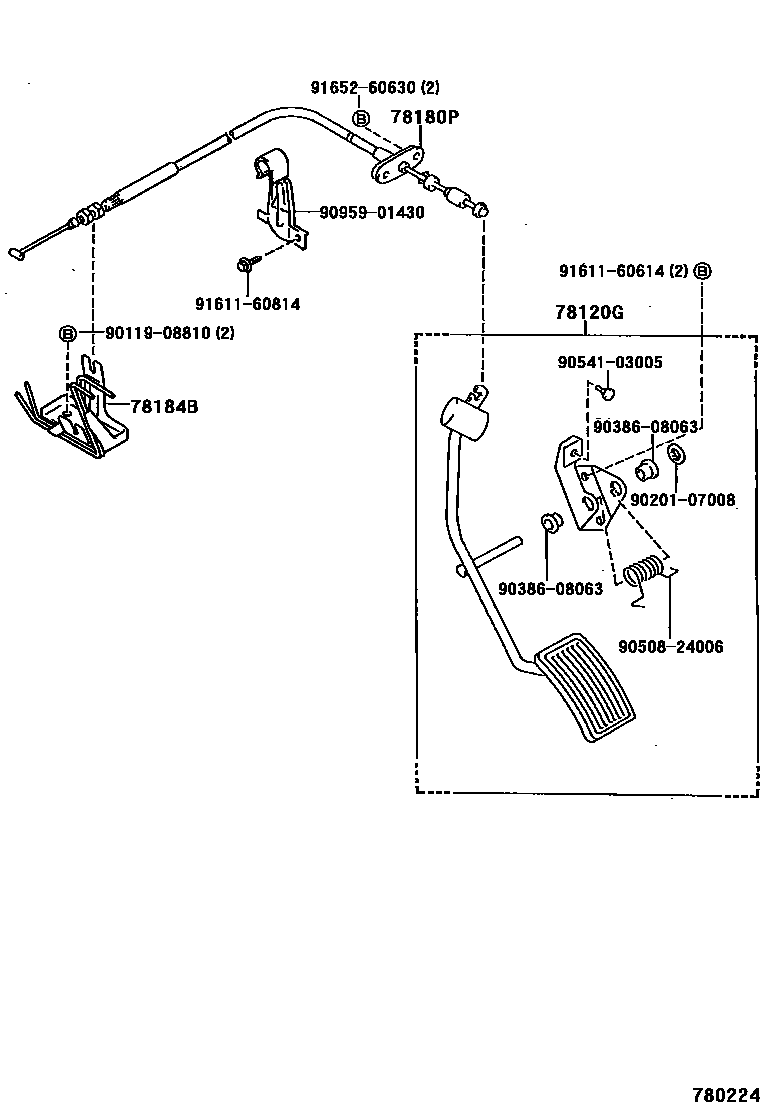 Toyota HILUX accelerator pedal connecting rod EPC diagram — 780224