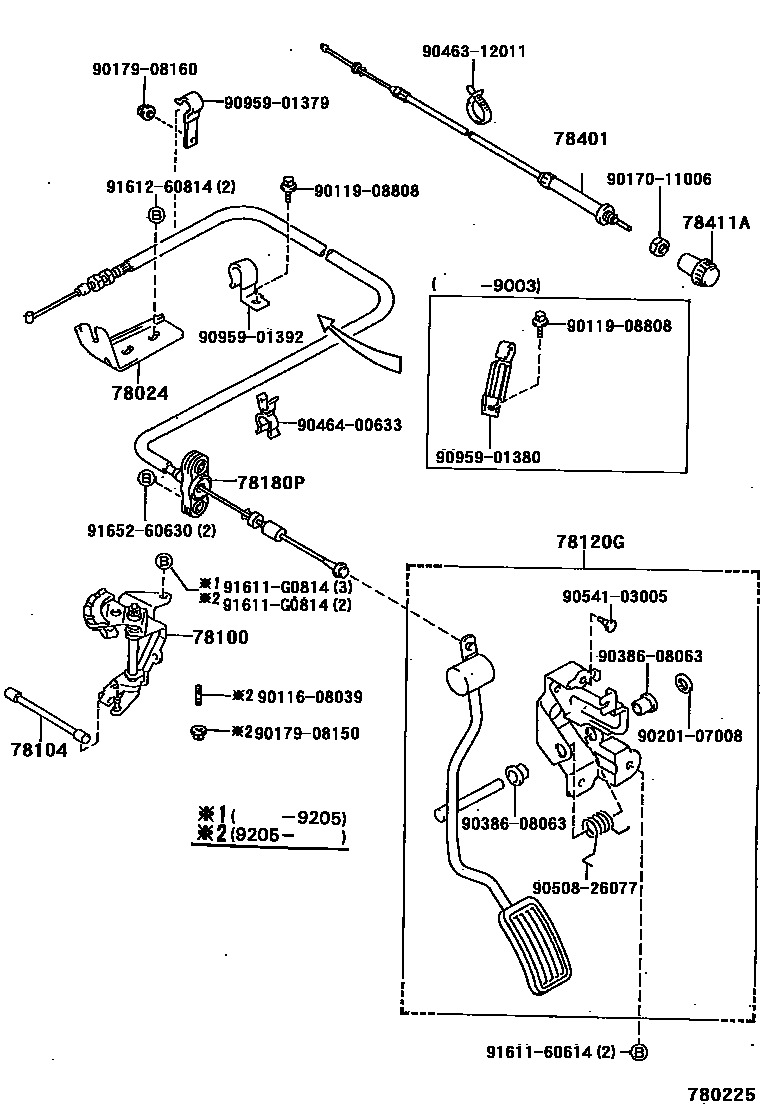 Toyota HILUX accelerator pedal connecting rod EPC diagram — 780225