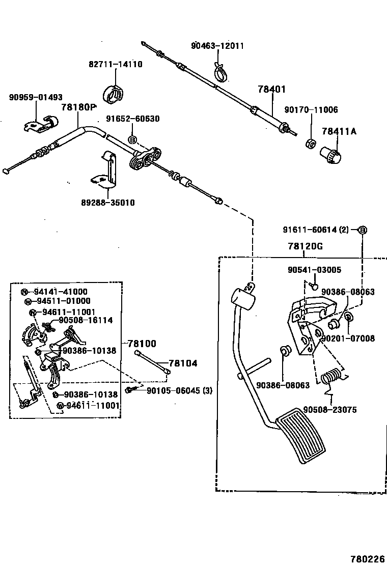 Toyota HILUX accelerator pedal connecting rod EPC diagram — 780226