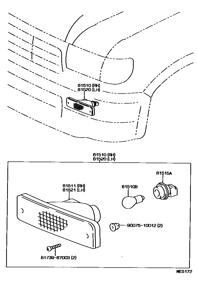 Toyota HILUX 前转向灯 EPC diagram — MES172