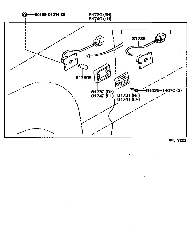 Toyota HILUX Side Turn Signal & Outer Mirror Lamp EPC diagram — MEY223