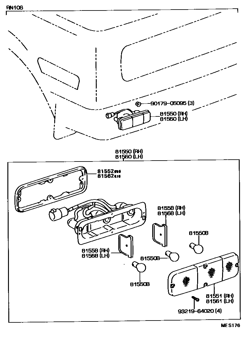 Toyota HILUX 后组合灯 EPC diagram — MES176