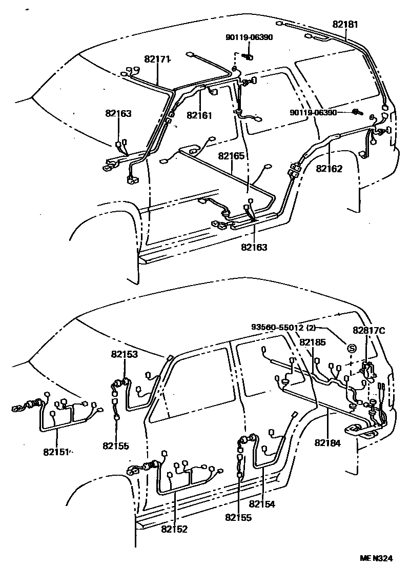 Toyota HILUX 线束和卡夹 EPC diagram — MEN324