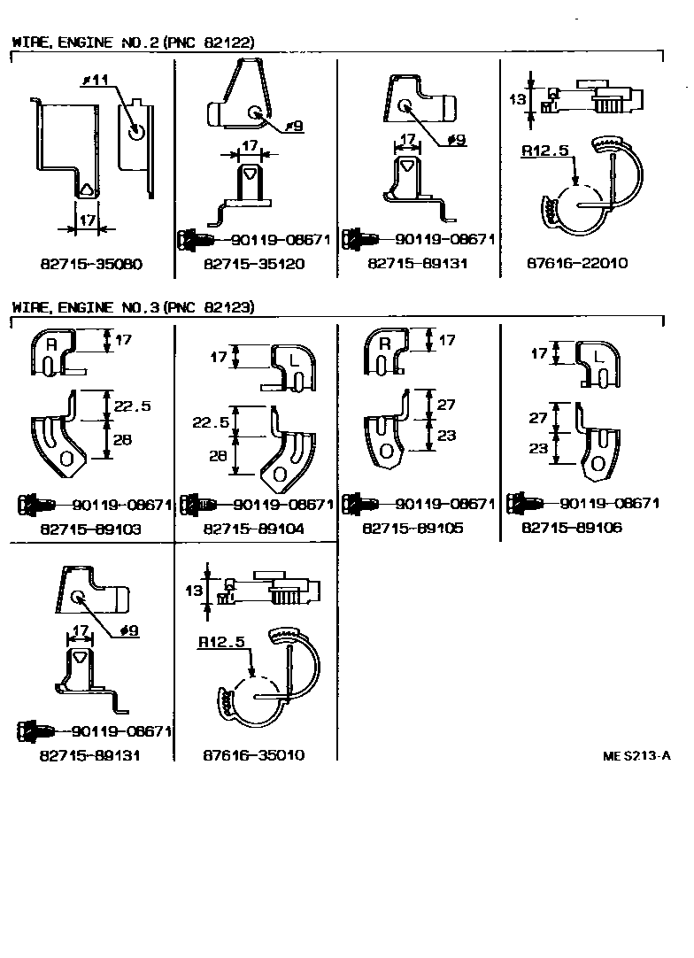 Toyota HILUX 线束和卡夹 EPC diagram — MES213A