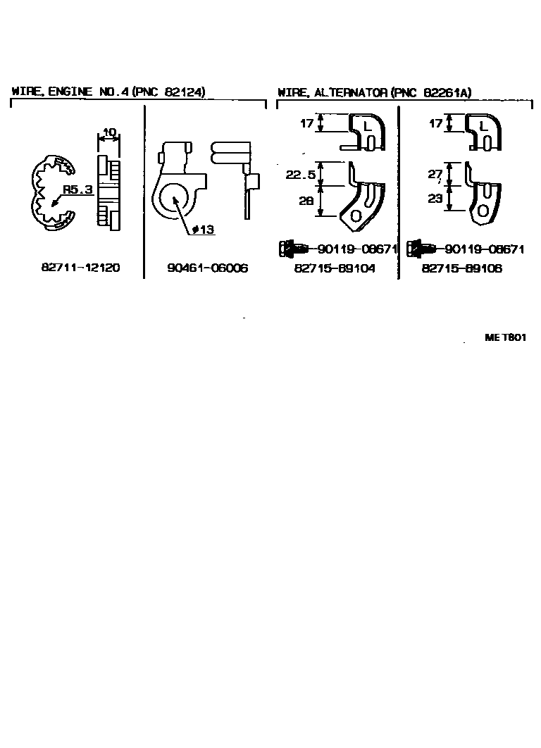 Toyota HILUX 线束和卡夹 EPC diagram — MET801