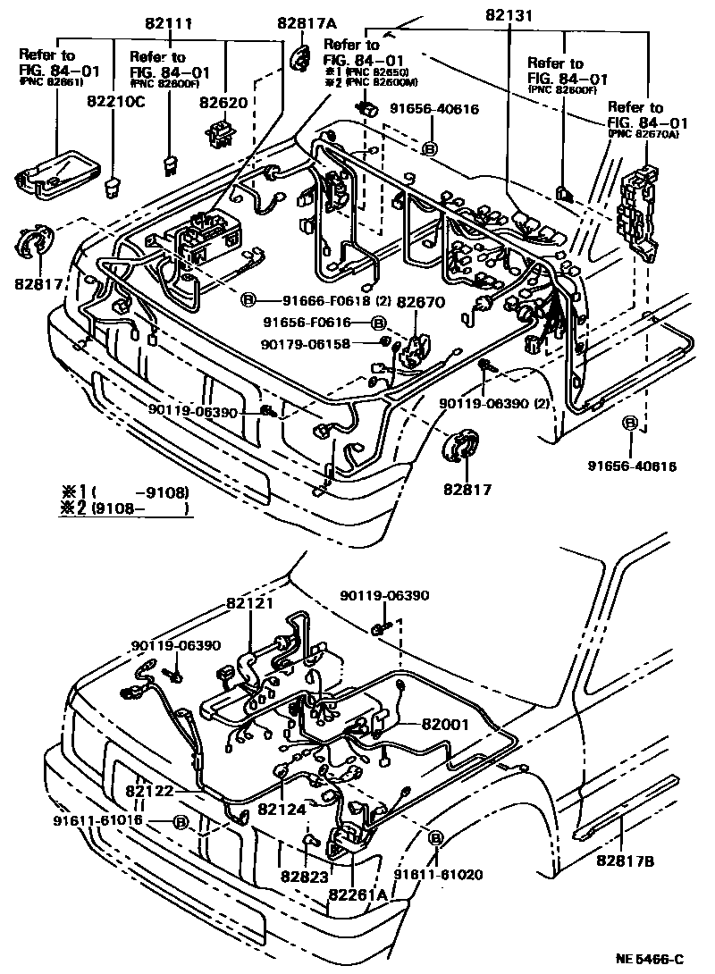 Toyota HILUX 线束和卡夹 EPC diagram — NE5466C