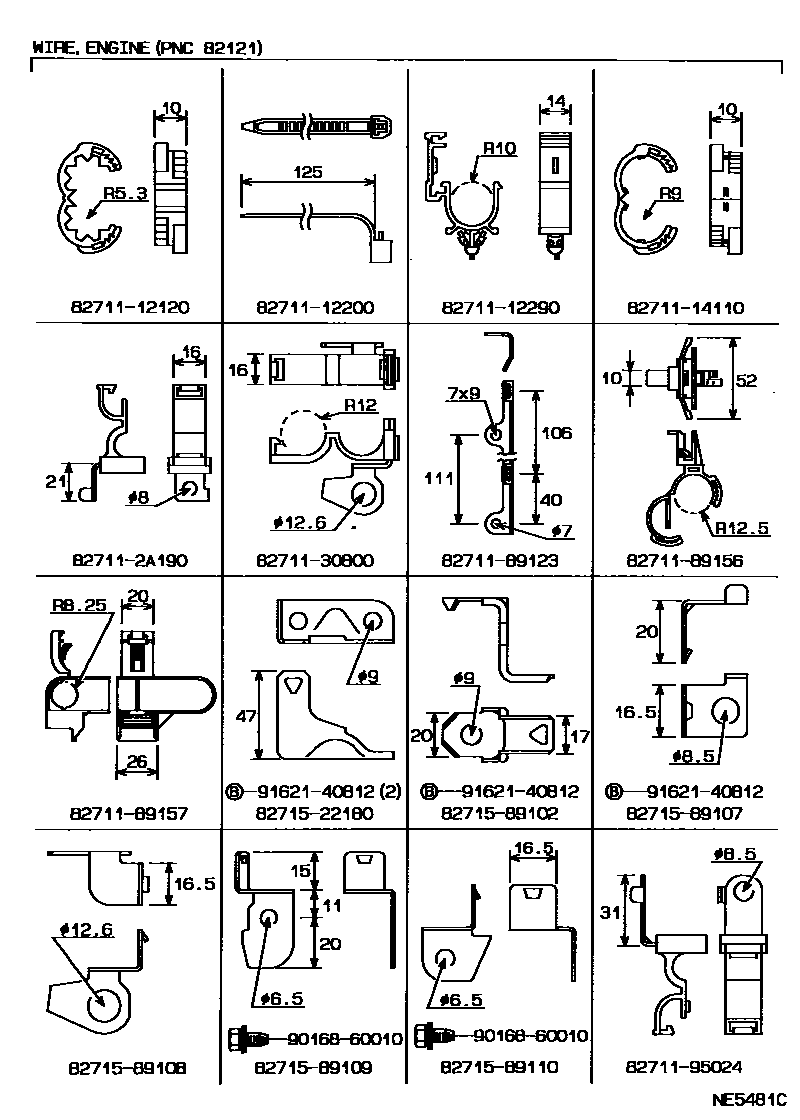 Toyota HILUX 线束和卡夹 EPC diagram — NE5481C