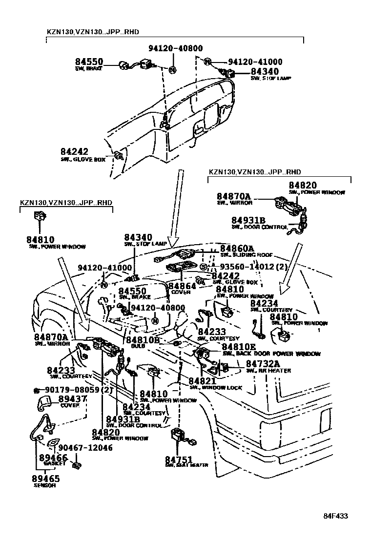 Toyota HILUX 开关和继电器和ECU EPC diagram — 84F433
