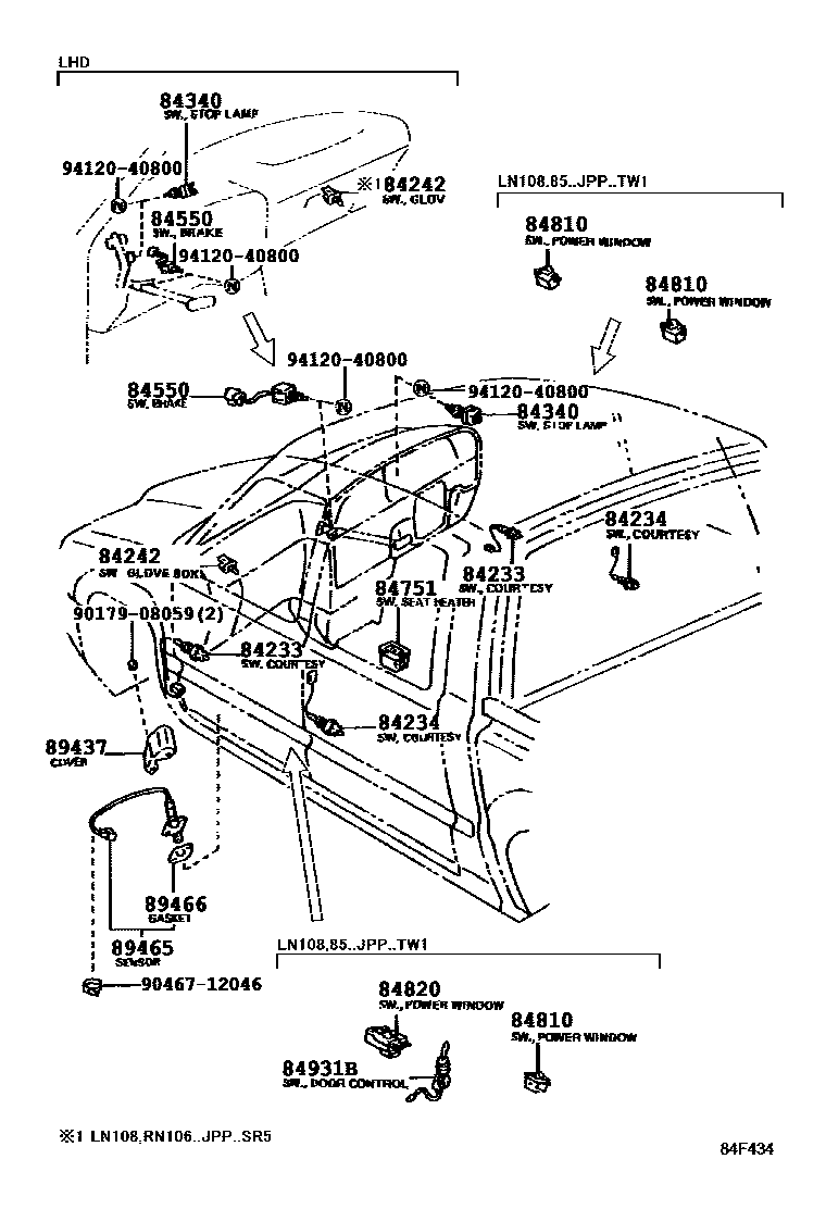 Toyota HILUX 开关和继电器和ECU EPC diagram — 84F434